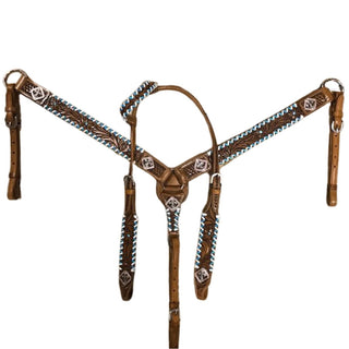 1D Blue Whip Stitch Headstall & Breast Collar Set