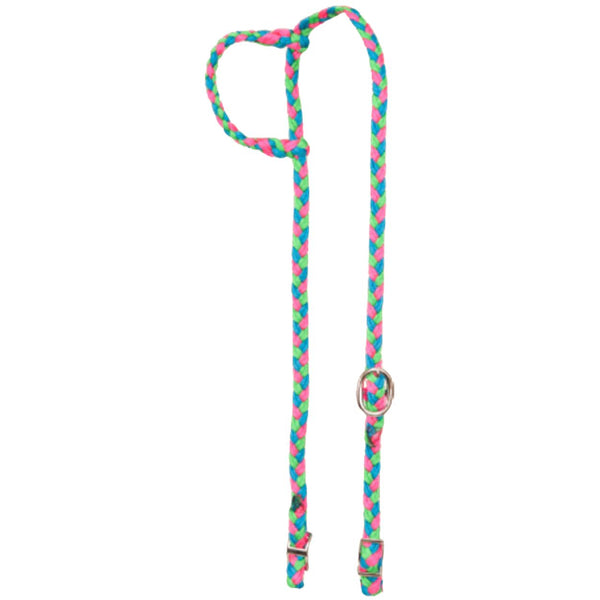 Mustang Braided Slip Ear Headstall, Pink/Turquoise/Lime