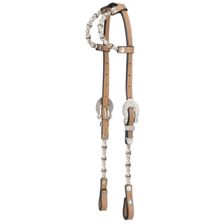 Royal King Rawhide/Ferruled Silver Double Ear Headstall, Light Oil