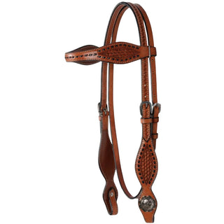 Sierra Flower & Stitch Brow Headstall, Dark Oil