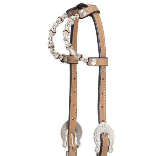 Royal King Rawhide/Ferruled Silver Double Ear Headstall, Light Oil