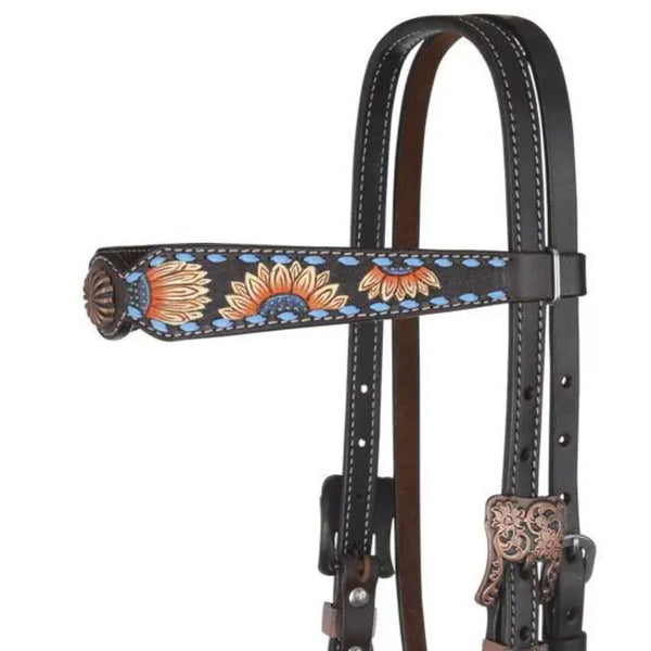 Circle Y Sunflower Buckstitch Browband Headstall