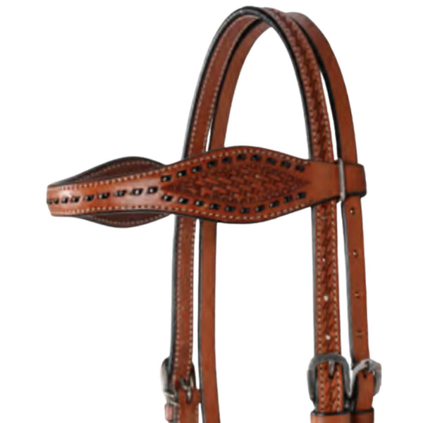 Sierra Flower & Stitch Brow Headstall, Dark Oil