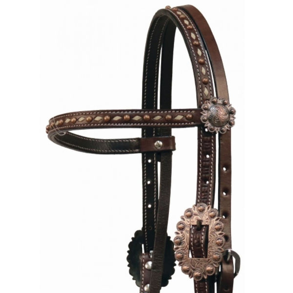 Country Legend Copper Cactus Browband Headstall, Tan Lace