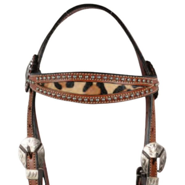 Sierra Leopard Wide Browband Headstall, Soft Chestnut