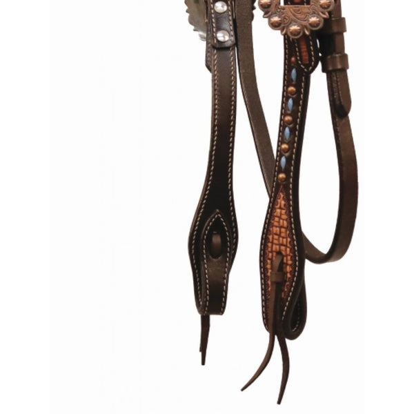 Country Legend Copper Cactus Browband Headstall, Blue Lace