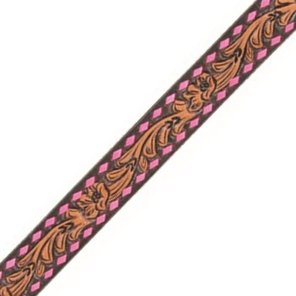 Country Legend Tooled Wither Strap, Pink