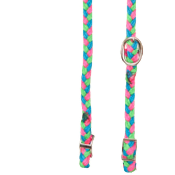 Mustang Braided Slip Ear Headstall, Pink/Turquoise/Lime