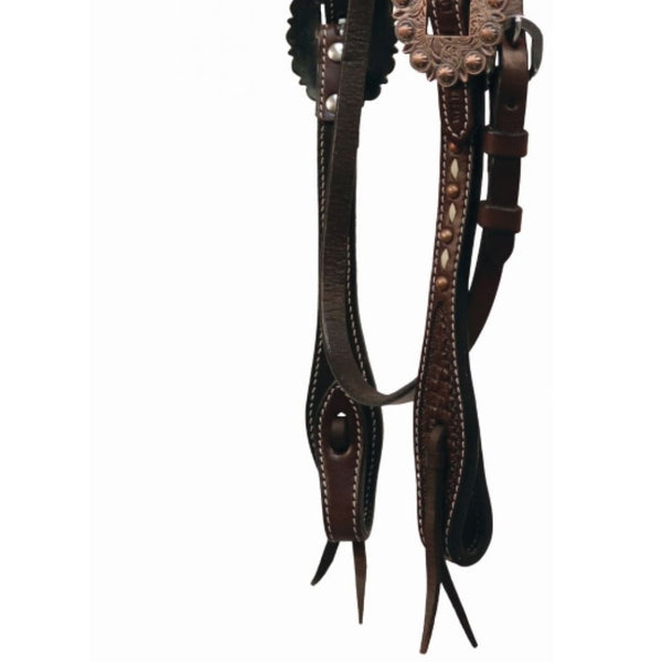 Country Legend Copper Cactus Browband Headstall, Tan Lace