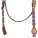 Country Legend Pink Bead & Crystal Concho Browband Headstall, Golden Tan