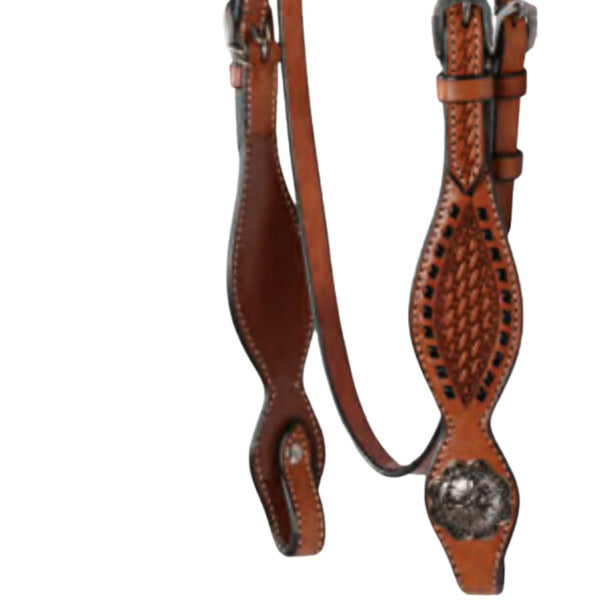 Sierra Flower & Stitch Brow Headstall, Dark Oil