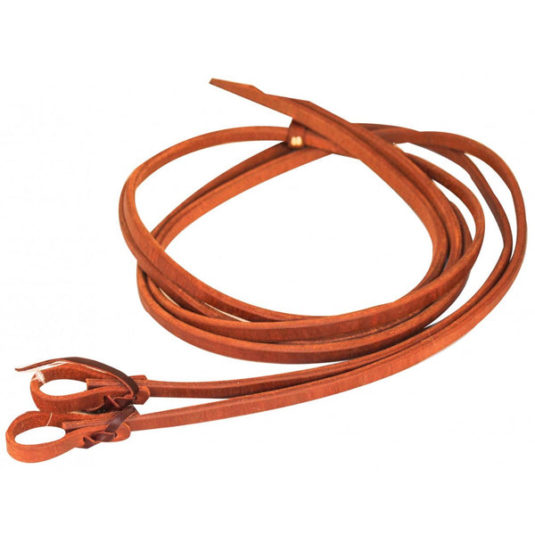 Western Rawhide Oiled Harness Leather Reins with Water Loops and Heavy Ends, 5/8" x 8'