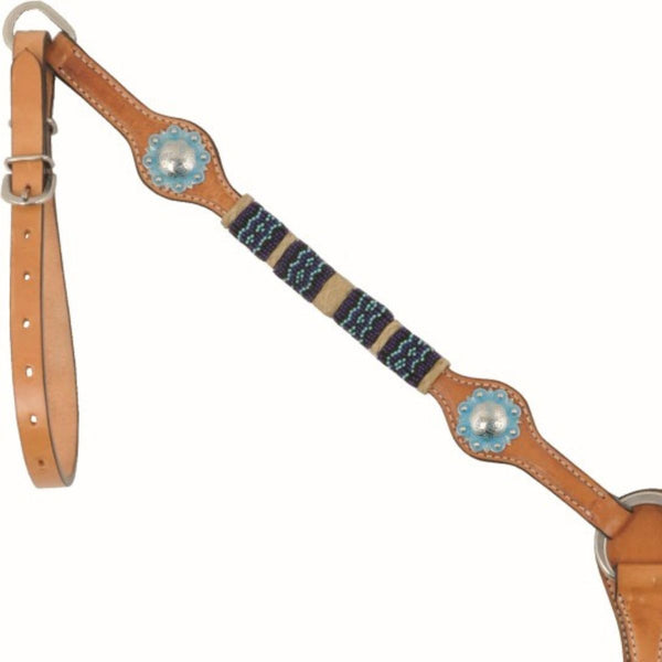 Country Legend Rawhide & Turquoise Beads Breast Collar, Golden