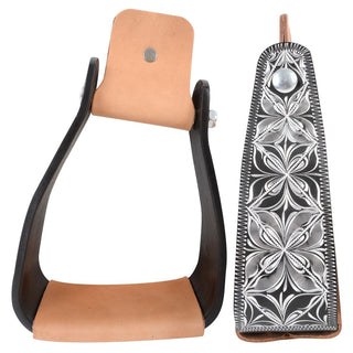 Cashel Black Aluminum Engraved Slanted Stirrups, 3" Deep