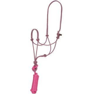 Mustang Horse Rope Halter with Lead, Raspberry/Black/White