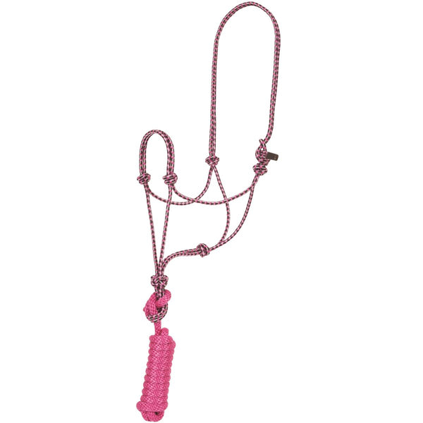 Mustang Horse Rope Halter with Lead, Raspberry/Black/White