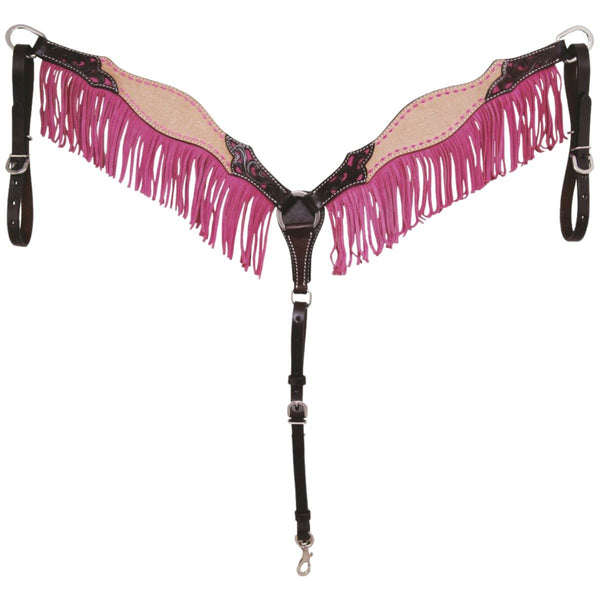 Country Legend Rough Out & Fringe Breast Collar, Pink