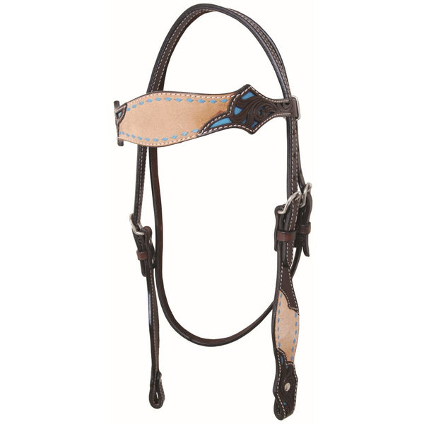 Country Legend Rough Out & Buckstitch Browband Headstall, Turquoise