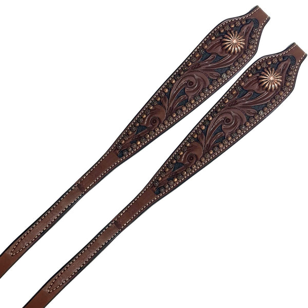 Sierra Flower & Dots Medium Oil Leather Reins, 5/8" x 8'