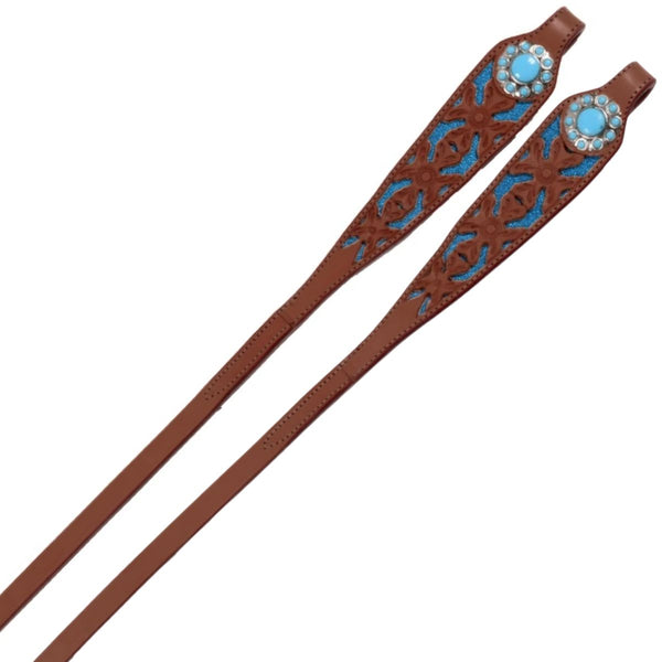 Sierra Turquoise Puzzle Reins, Medium Oil, 5/8" x 8'