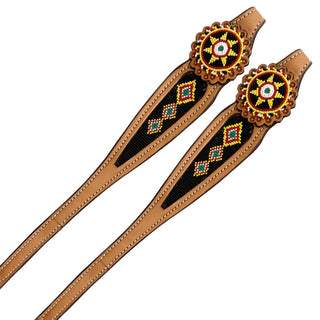Sierra Beaded Light Oil Leather Reins, Black/Yellow, 5/8" x 8'