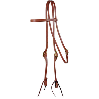 Western Rawhide Harness Leather Browband Headstall With Ties, Chestnut