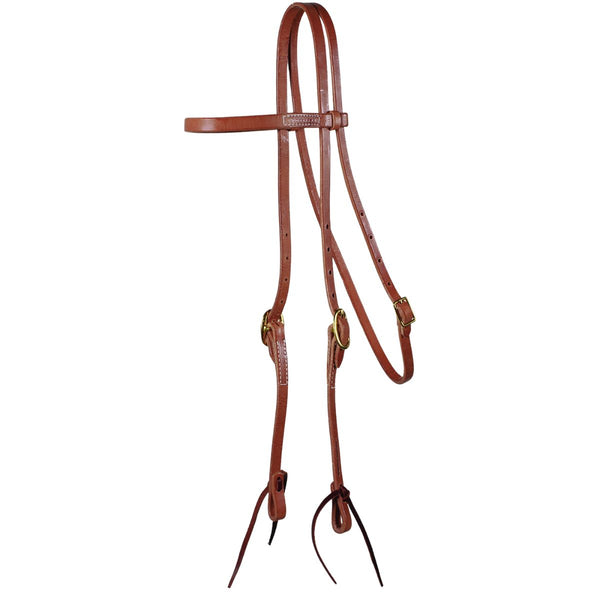 Western Rawhide Harness Leather Browband Headstall With Ties, Chestnut