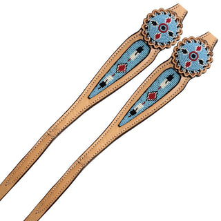 Sierra Beaded Light Oil Leather Reins, Light Blue, 5/8" x 8'
