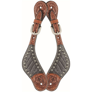 Country Legend Elephant Carving & Sun Spots Spur Straps, Chestnut, Ladies