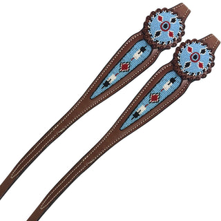 Sierra Beaded Medium Oil Leather Reins, Light Blue, 5/8" x 8'