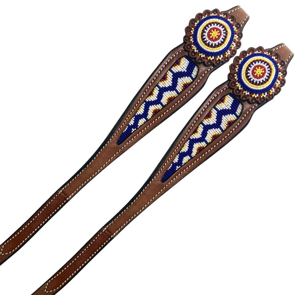 Sierra Beaded Medium Oil Leather Reins, Royal Blue, 5/8" x 8'