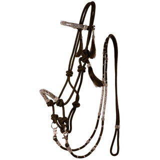 Country Legend Rope & Rawhide Bitless Bridle with Reins, Brown