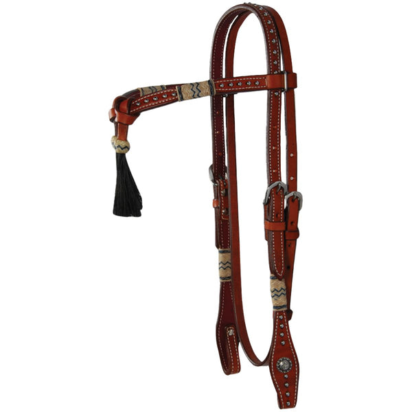 Country Legend Braided Rawhide Double Ply Browband Headstall, Chestnut