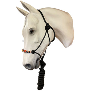 Country Legend Beaded Rope Horse Halter, Black/Grey/Red