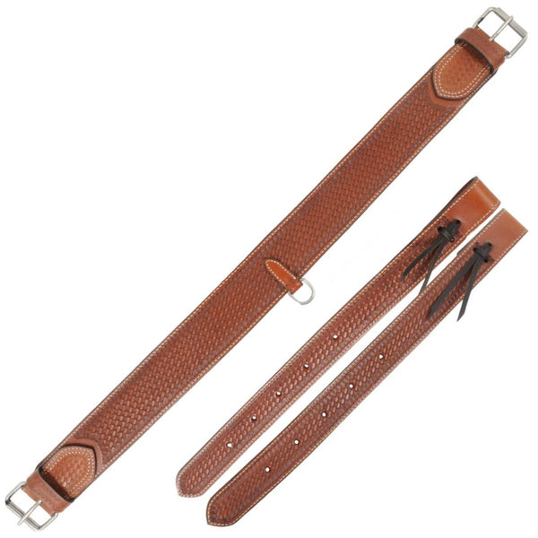 Country Legend Basket Tooled Back Cinch with Billets, Chestnut