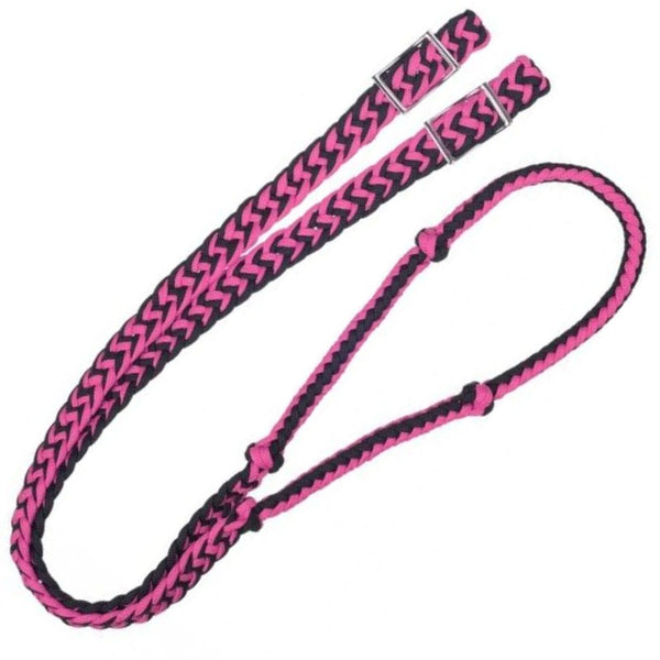 Knotted Cord Roping Reins, Black/Pink