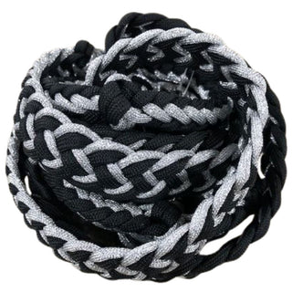 Knotted Reflective Cord Barrel Reins, Black/Silver