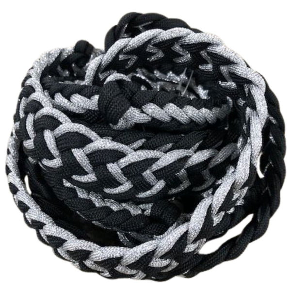Knotted Reflective Cord Barrel Reins, Black/Silver