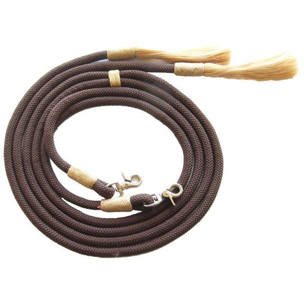 Sierra Nylon Split Round Rein With Rawhide, Brown
