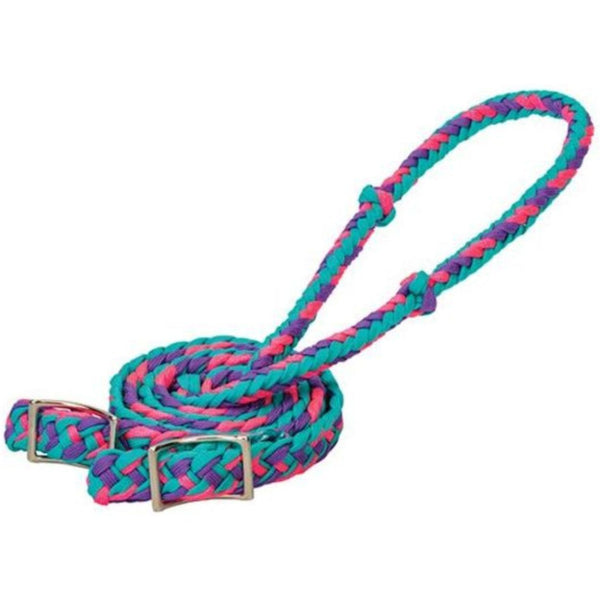 1D Saddlery Nylon Barrel Reins, Turquoise/Purple/Pink