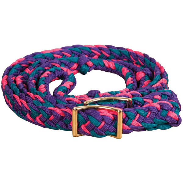 1D Saddlery Knotted Cord Gaming Reins, Pink/Turquoise/Purple