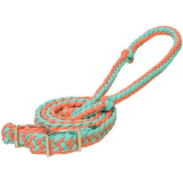 1D Saddlery Nylon Barrel Reins, Coral/Mint