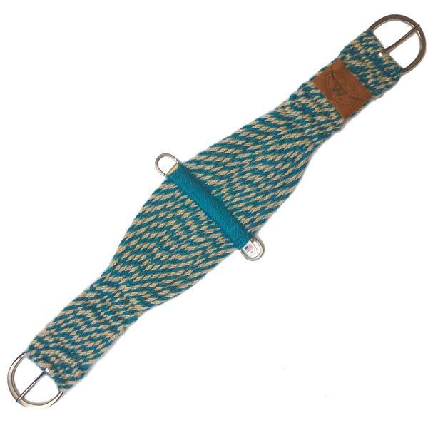 Mustang 100% Mohair Western Roper Cinch, Tan/Turquoise, 36"