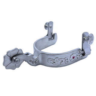Youth JG Spur with Stainless Steel Trim & Pink Stone
