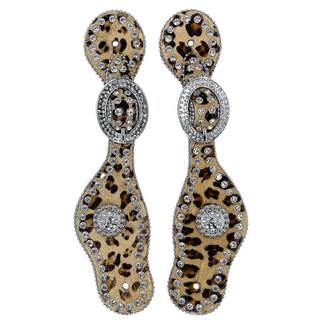 3D Tack Leopard Hair Spur Strap with Crystals & Round Conchos