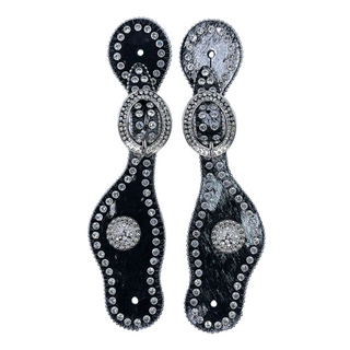 3D Tack Black & Silver Hair Spur Strap with Crystals & Round Conchos